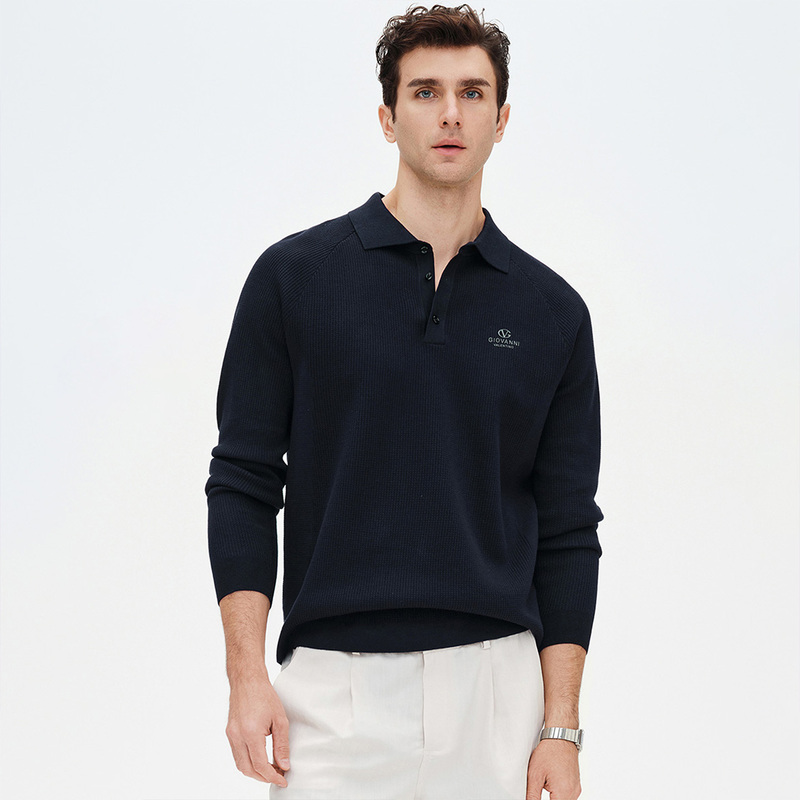 Giovanni Valentino Spring and Autum Long-Sleeved Pure Cotton Polo Shirt Men's Casual Loose and Versatile Lapel T-Shirt