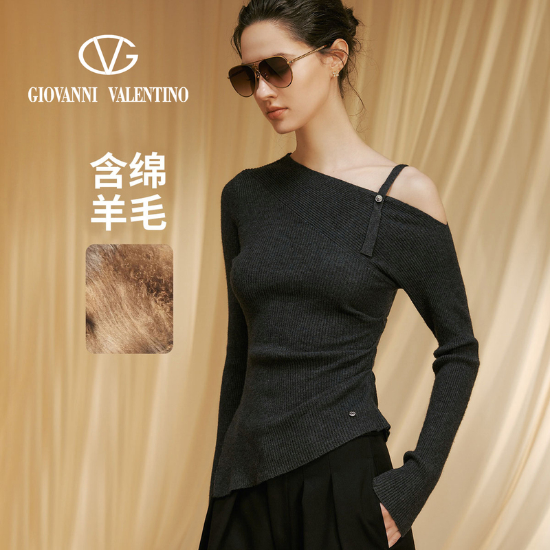 Giovanni Valentino Autumn and Winter Women's Knitwear with Wool, Slim-Fit Long-Sleeved Design Top for Women