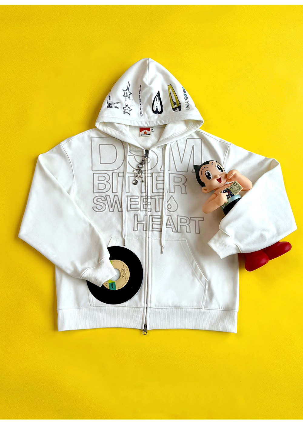 DONSMOKE Hooded Zip-Up Drop-Shoulder Sweatshirt