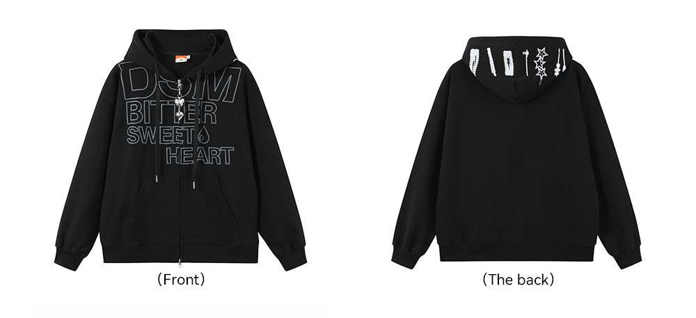 DONSMOKE Hooded Zip-Up Drop-Shoulder Sweatshirt