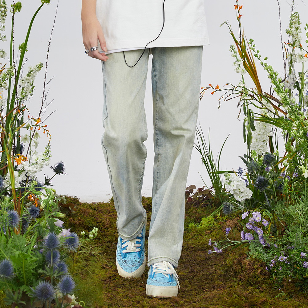 DONSMOKE yellow clay jeans elastic loose straight cylinder for old washed denim long pants spring and summer for men and women