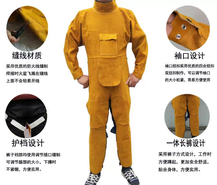Da bò nguyên chất hàn tạp dề thợ hàn chống ăn mòn hàn quần áo bảo hộ quần áo làm việc chịu mài mòn cách nhiệt chống cháy ủi do bao ho lao dong