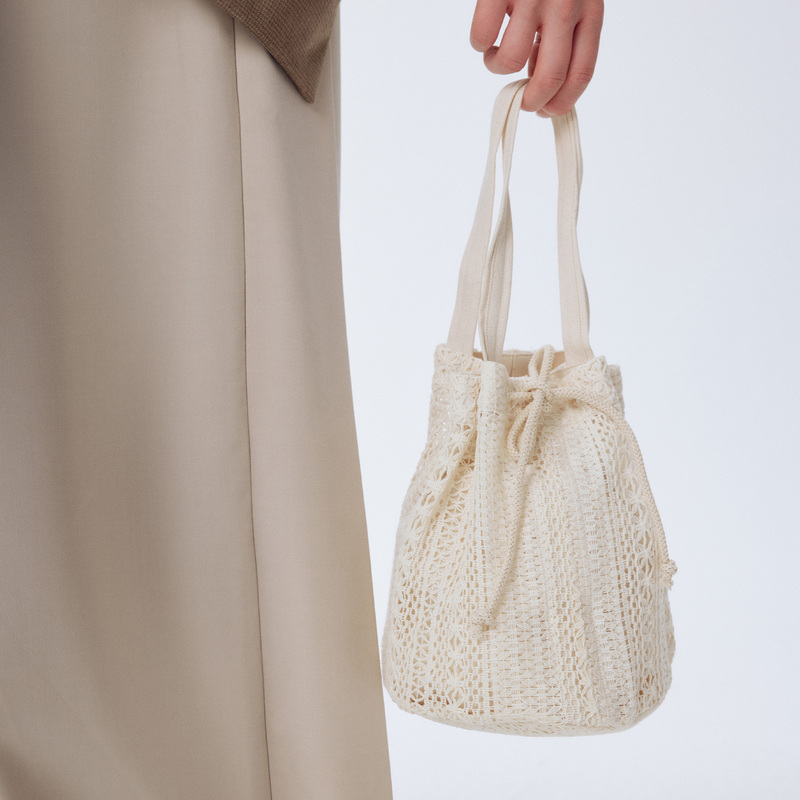 Classic Original Japanese-Style Handmade Lace Hollow Embroidery Drawstring Bag Casual Versatile Handbag