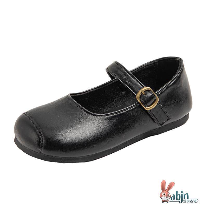 25 Autumn New Style Princess Shoes Black and White Girls' Leather Shoes Children's Square-Toe Loafers Performance Soft Sole Versatile