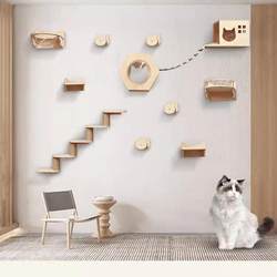Wall-Mounted Cat Climbing Frame, Solid Wood Wall-Mounted Cat House, Cat Tree, Aerial Corridor Integrated Wall Space Capsule Cat Jumping Platform