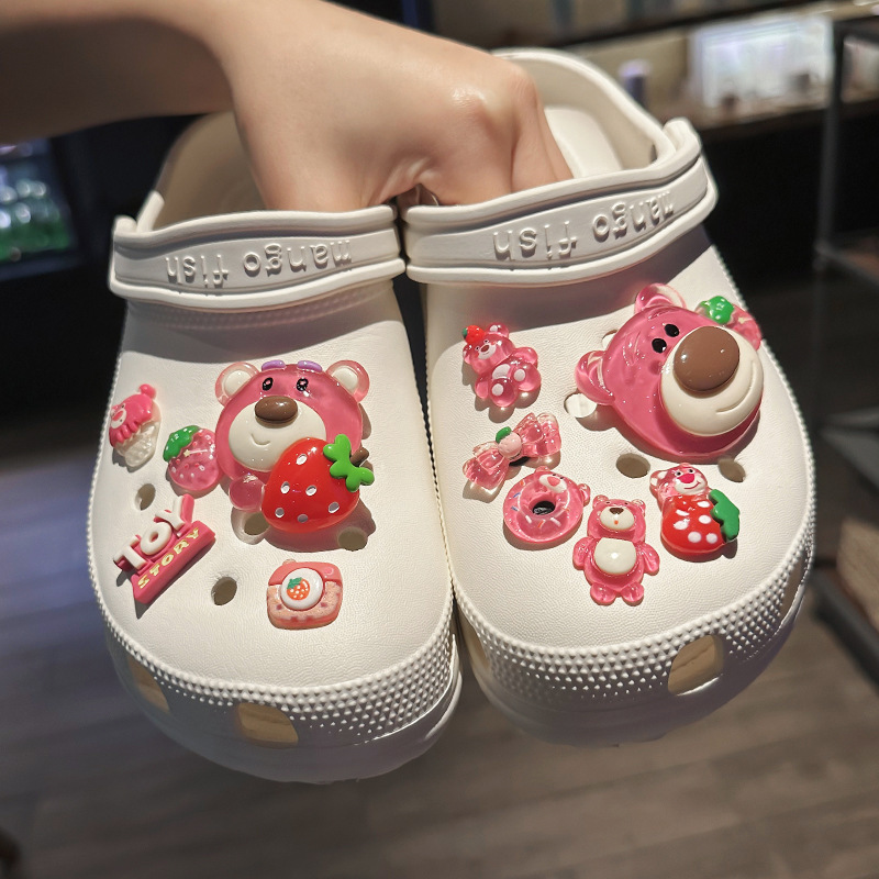 Cute Strawberry Bear Hole Shoe Accessories DIY Shoe Charms Crocs Accessories Slipper Decoration Disney Cartoon Shoe Decorations