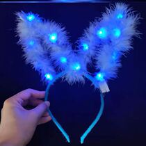  Aid stall headband color long-haired womens night market gold wire mesh red teddy jewelry luminous feather rabbit ears