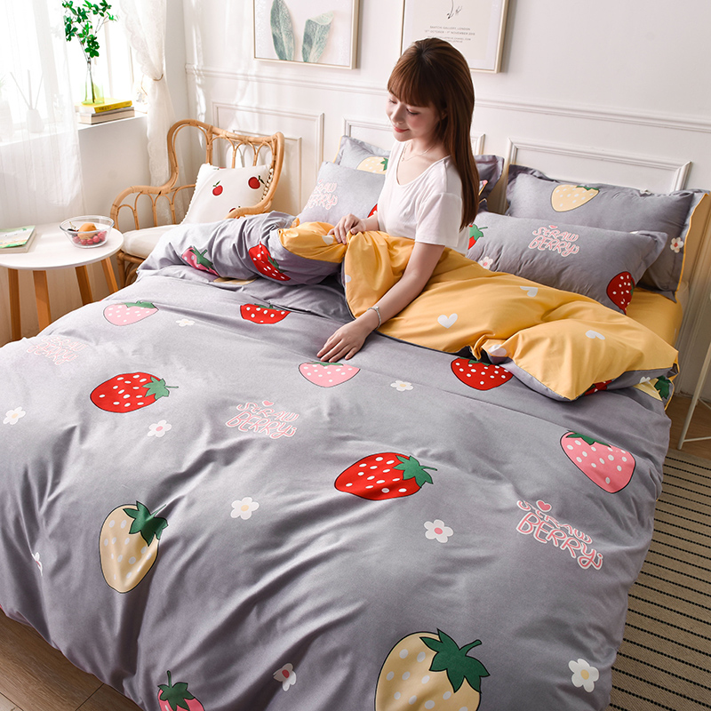 Net Red section Four sets Dormitory Beds Bedding Single Double Teenage Girl Hearts students Bedsheets quilted quilt Three sets