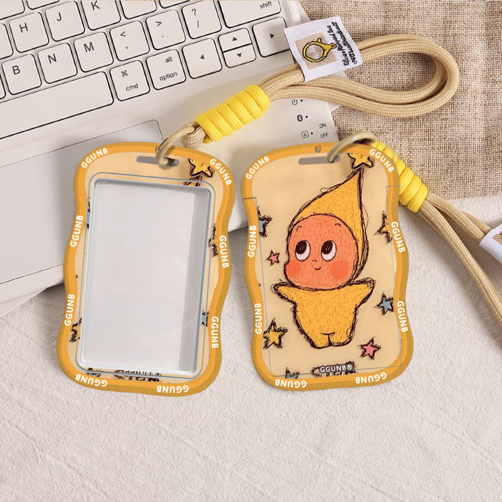 Colorful star and scribbles of little figures NFC contactless card holder, student sliding card holder, meal card holder, subway card holder, community card holder, student card, bus card holder, ID card holder, access card holder, work permit holder