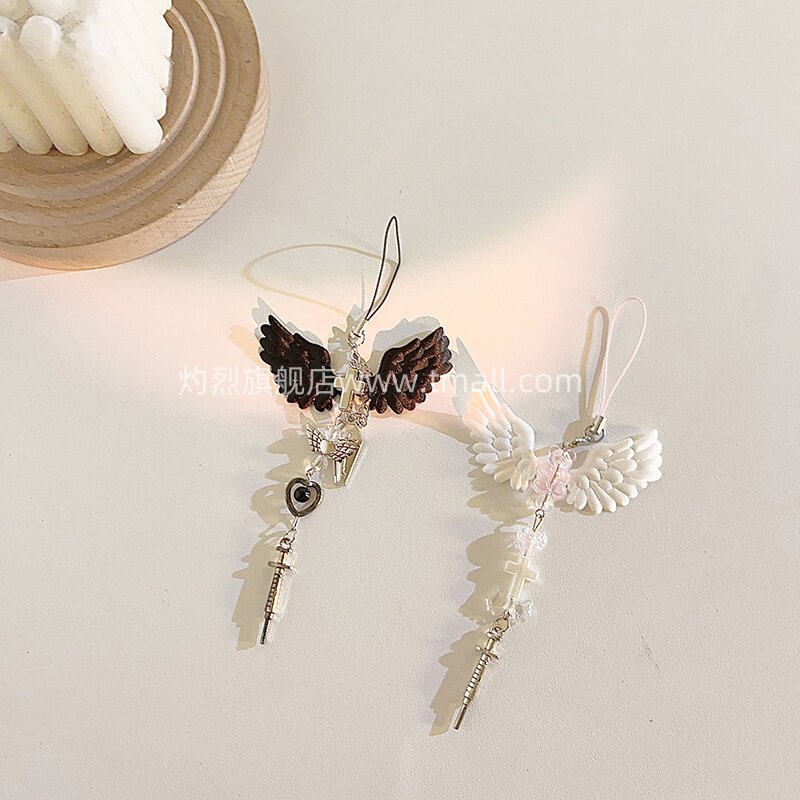 DIY Angel Wings Cross Beaded Bracelet Pendant, Suitable for Universal Phone Cases, Versatile Handheld Anti-Loss Chain, CCD Instant Camera Accessories, Creative Popular Women's Portable Lanyard D51