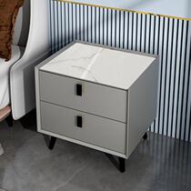 Nordic slate leather bedside table modern minimalist bedroom Italian light luxury technology cloth all solid wood leather bed matching cabinet