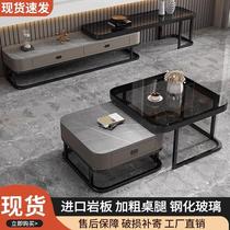 Coffee table light luxury living room household small apartment internet celebrity slate glass square TV cabinet combination coffee table for living room