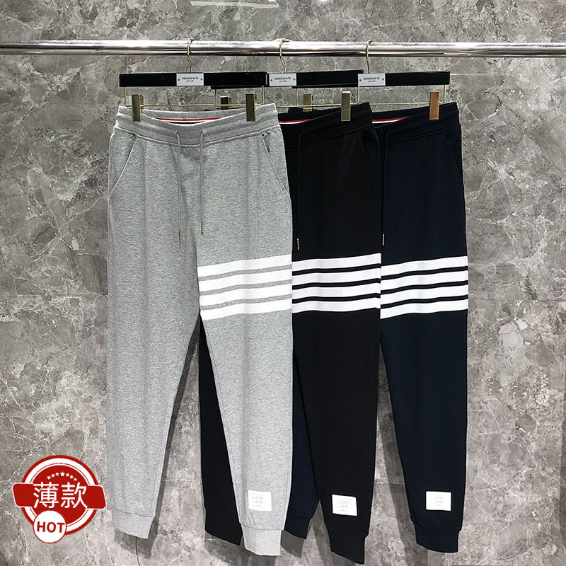 Tb Yarn-Dyed Pure Cotton Jogger Sweatpants Casual Thin Sports Pants Long Trousers Trendy Unisex Couple Style Summer Wear Trendy Brand