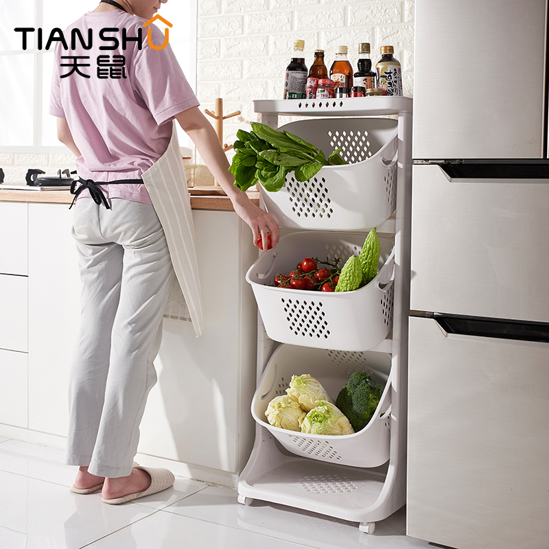 Squirrel extra large kitchen storage rack plastic floor-to-ceiling multi-layer pulley household organizer vegetable and fruit storage rack 