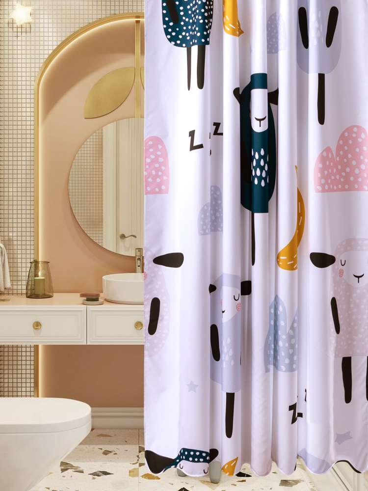 Bathroom shower curtain tarpaulin free punch shower curtain rod set powder room partition curtain water blocking curtain curtain hanging curtain door curtain