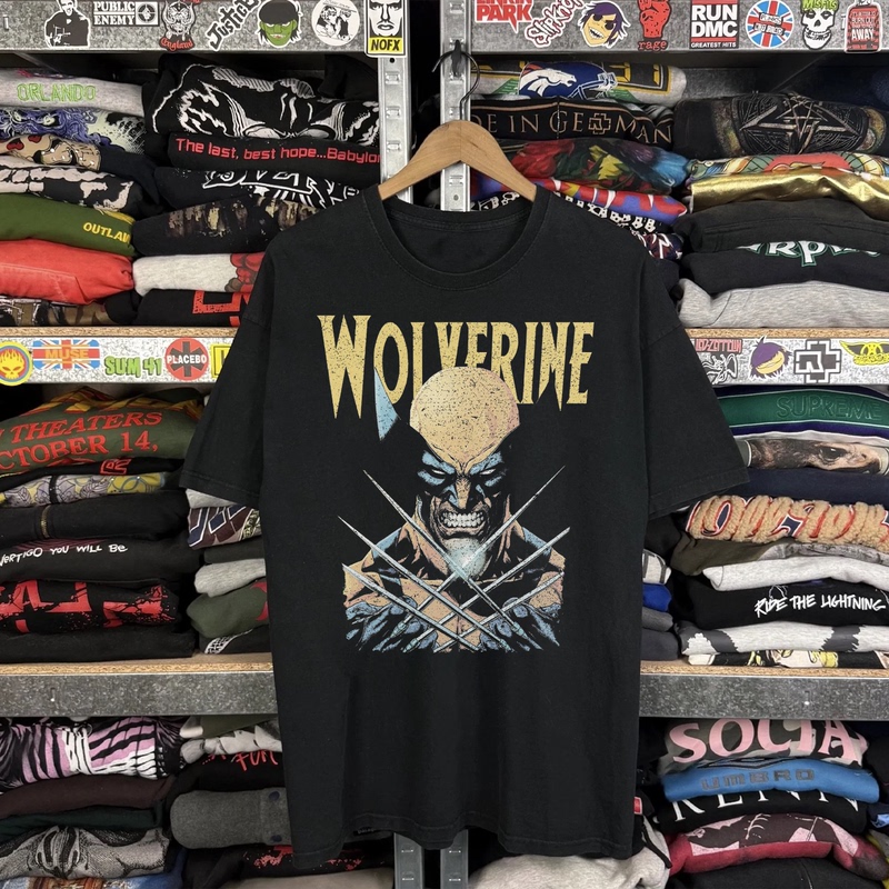 American Retro Marvel Wolverine Printed Short-Sleeved T-Shirt for Men and Women, Loose Shoulder-Length Rock Band Distressed T-Shirt American Retro Marvel Wolverine Printed Short-Sleeved T-Shirt for Men and Women, Loose Shoulder-Length Rock Band Distressed T-Shirt