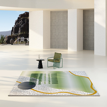 (One blanket one painting)Light luxury wind green high and low velvet carpet Modern simple living room coffee table blanket Bedroom bedside blanket