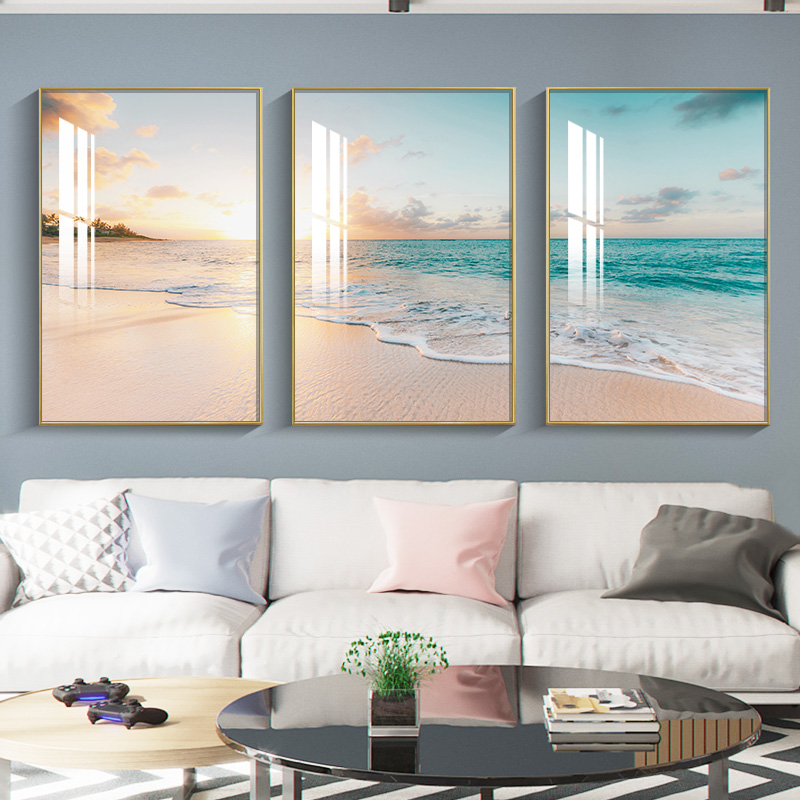 Modern living room decorative painting sofa background wall painting modern minimalist atmospheric seascape triptych bedroom wall painting