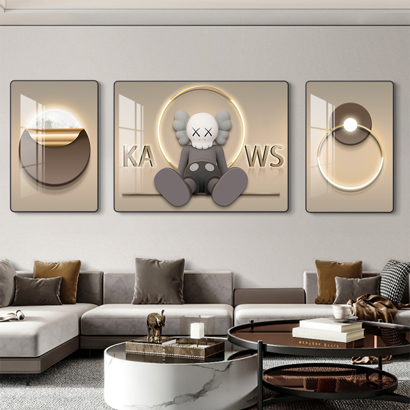 Violent Bear Living Room Decoration Painting Modern Minimalist Kaws Triptych Light Extravagant Tide Cards Paparazzi Sofa Background Wall Hanging Painting
