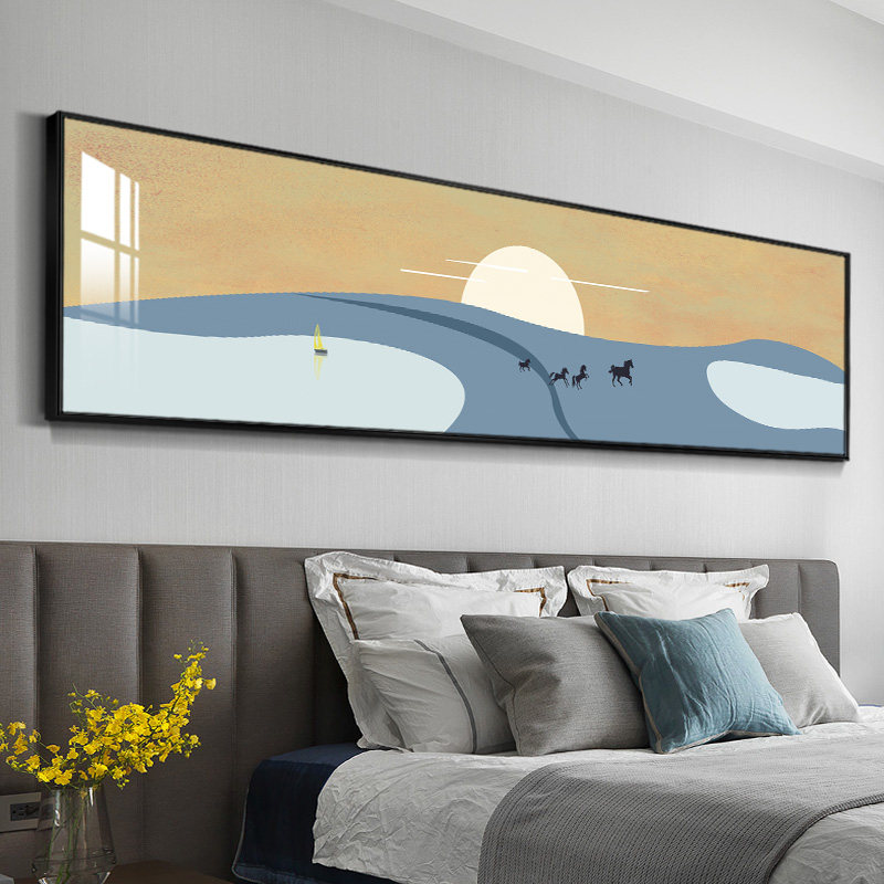 Nordic light extravagant bedroom decoration painting modern horizontal version large headboard hanging painting minimalist horse to successful living room painting