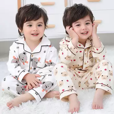 Spring and autumn children's pajamas boys thin cotton long sleeve suit boys baby cardigan cartoon home clothes
