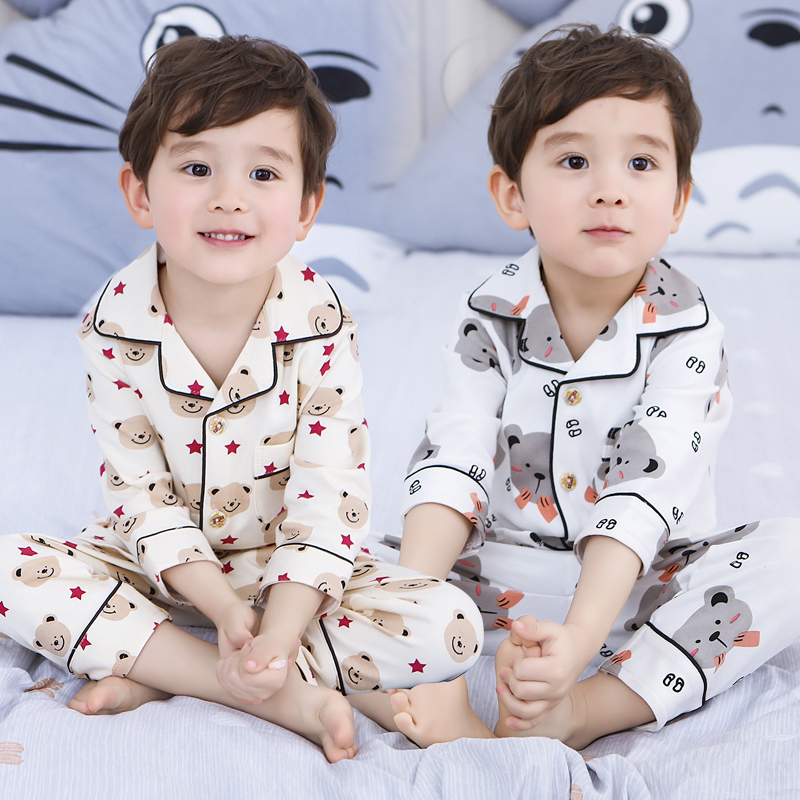 Cotton kids boys' pajamas spring and autumn long sleeve boys boys middle boy baby kids homewear set