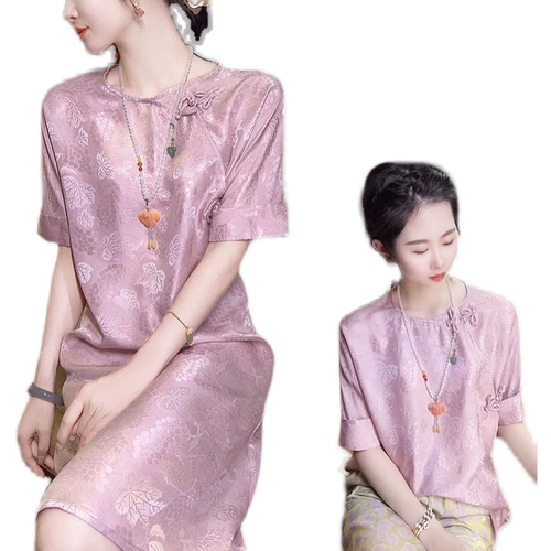 Модная ретро летняя шелковая рубашка, короткий рукав, китайский стиль