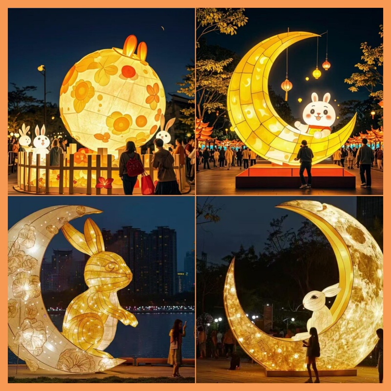 Traditional Mid-Autumn Festival and National Day Lanterns, Moon and Rabbit Lanterns, Large Holiday Lanterns, Park Square Decorative Lights