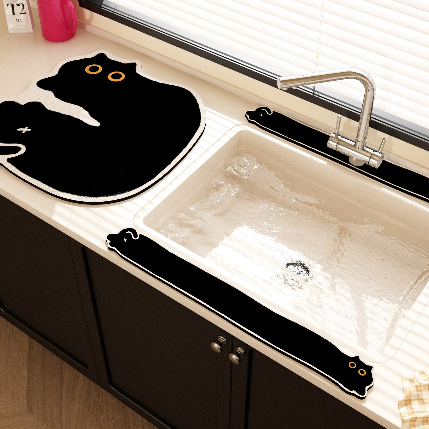 Кухонная впитывающая прокладка Black kitty, боковая сливная накладка для раковины, столешница с длинной узкой стороной, мягкая диатомовая грязь, которую можно нарезать Изображение 1