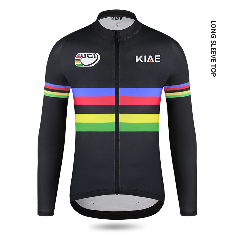 Kiae Spring and Summer Uci Team Version Long-Sleeved Cycling Jersey Men's Road Bike Mountain Bike Rainbow Sun Protection Top Kiae Spring and Summer Uci Team Version Long-Sleeved Cycling Jersey Men's Road Bike Mountain Bike Rainbow Sun Protection Top
