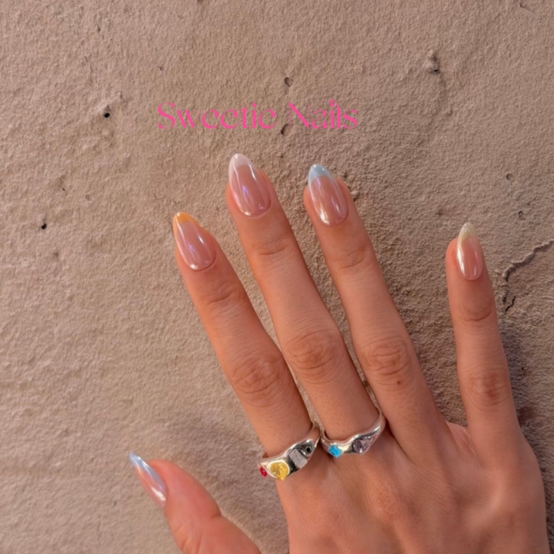 Sweetie | Summer Nail Art, Summer Colorful French Aurora Powder Nail Art, Hailey's Same Style Handmade Press-On Nails, European and American Style. Sweetie | Summer Nail Art, Summer Colorful French Aurora Powder Nail Art, Hailey's Same Style Handmade Press-On Nails, European and American Style.
