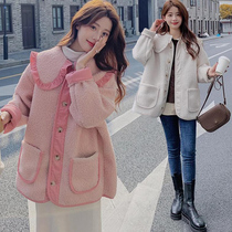 Pregnant woman winter suit 2023 new lamb wool coat autumn and winter outing fashion doll collar thickened top for women