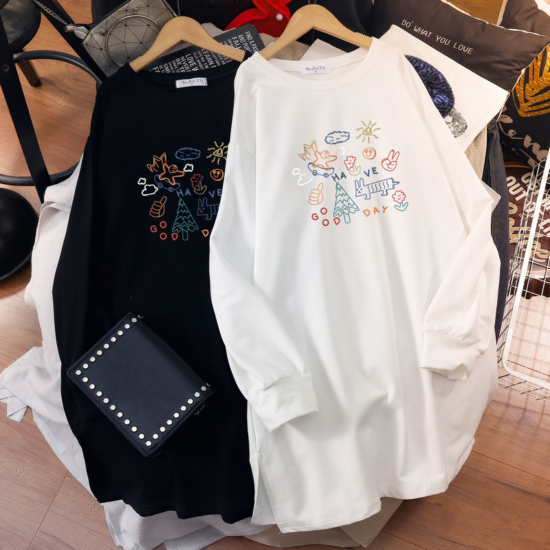 Pregnancy Woman Dress Autumn Winter Clothing 2022 New Pregnant Woman Plus Velvet Clothing Loose Leisure Medium Long Version Blouse Large Size 200 catty