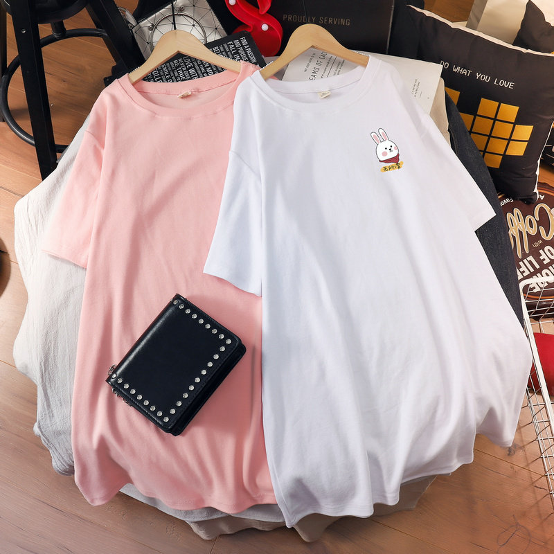 Maternity clothes mid-length short-sleeved T-shirt loose cotton foreign style going out fashion does not show pregnant belly pregnant women summer clothes