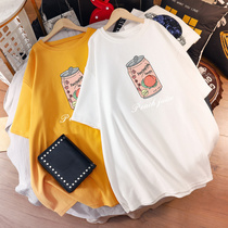 Large size pregnant women summer clothes tide mother cotton short sleeve T-shirt summer loose belly does not show pregnant fashion long top