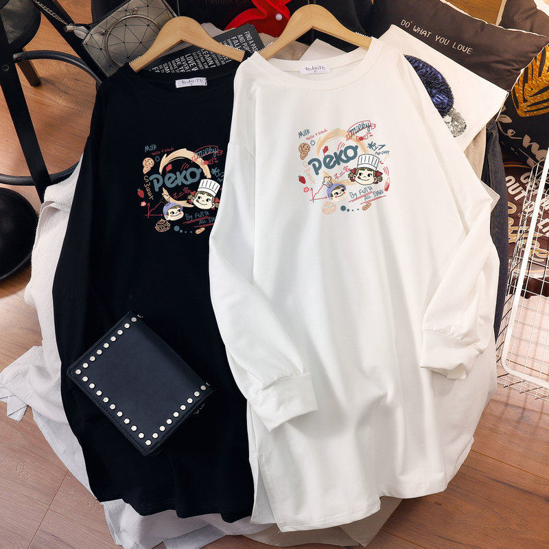 Large size gestation woman dress with autumn clothing long sleeves jacket sweatshirt dress Spring and autumn style Fashion Loose Korean version of the long version of the ocean