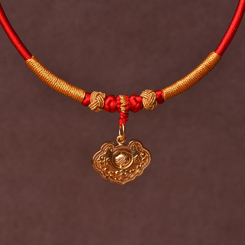 Baby gold lock hanging rope baby long life lock woven rope hand woven gold pendant necklace rope Item ring rope red rope