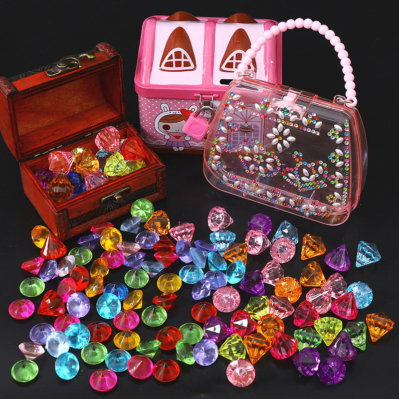 Gem toy big diamond children's imitation crystal seven-color plastic acrylic colorful beads princess treasure chest treasure