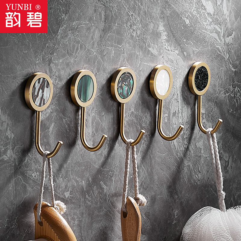 Nordic golden brass key hook free punching door wall hanging home bathroom single light luxury clothes hook