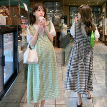 Pregnant woman summer dress dress dress net red suit 2022 new summer medium long style fashion big code Korean version pregnant woman dress