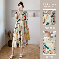 Pregnant Woman Summer Dress Dress Dress 2022 New Summer Han Edition Tennis Red Short Sleeve Temperamental Pregnant Woman Skirt Summer Long