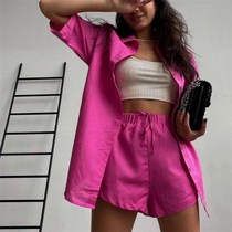2pcs set women shirt blouse short pants pink summer