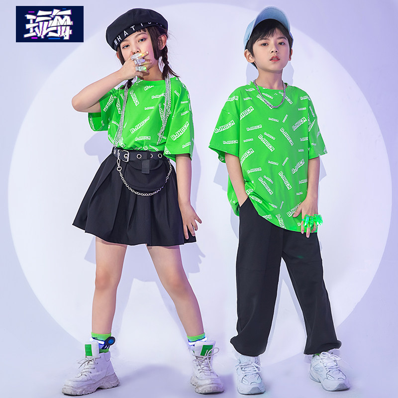 Children's Children's Costumes Street Dance Girls Cheerleading Short-sleeved Performance Costumes Boys Trendy Clothes Handsome Hip-Hop Suit