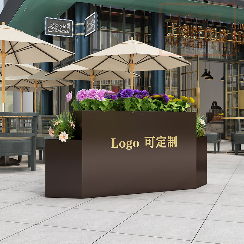 Outdoor flower box combination rectangular iron metal planting flower trough commercial street outdoor fence customization