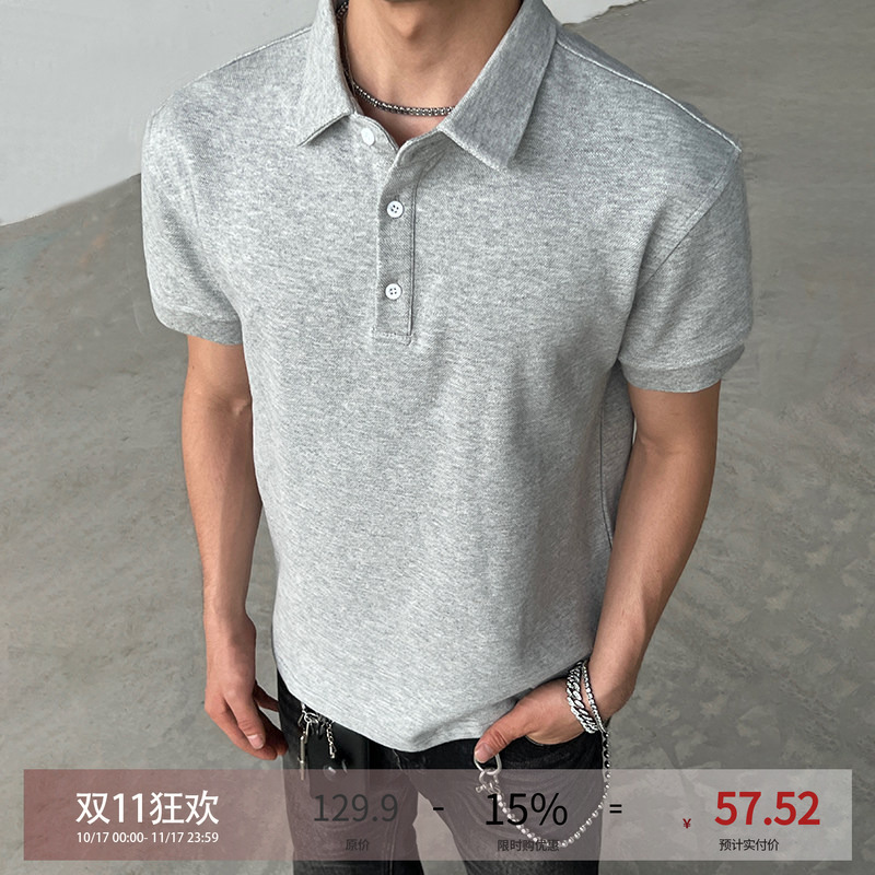 Blaexit American Cleanfit Gray Light Luxury Henry Collar Short-Sleeved Men's Polo Shirt Slim Fit Right Shoulder T-Shirt Blaexit American Cleanfit Gray Light Luxury Henry Collar Short-Sleeved Men's Polo Shirt Slim Fit Right Shoulder T-Shirt