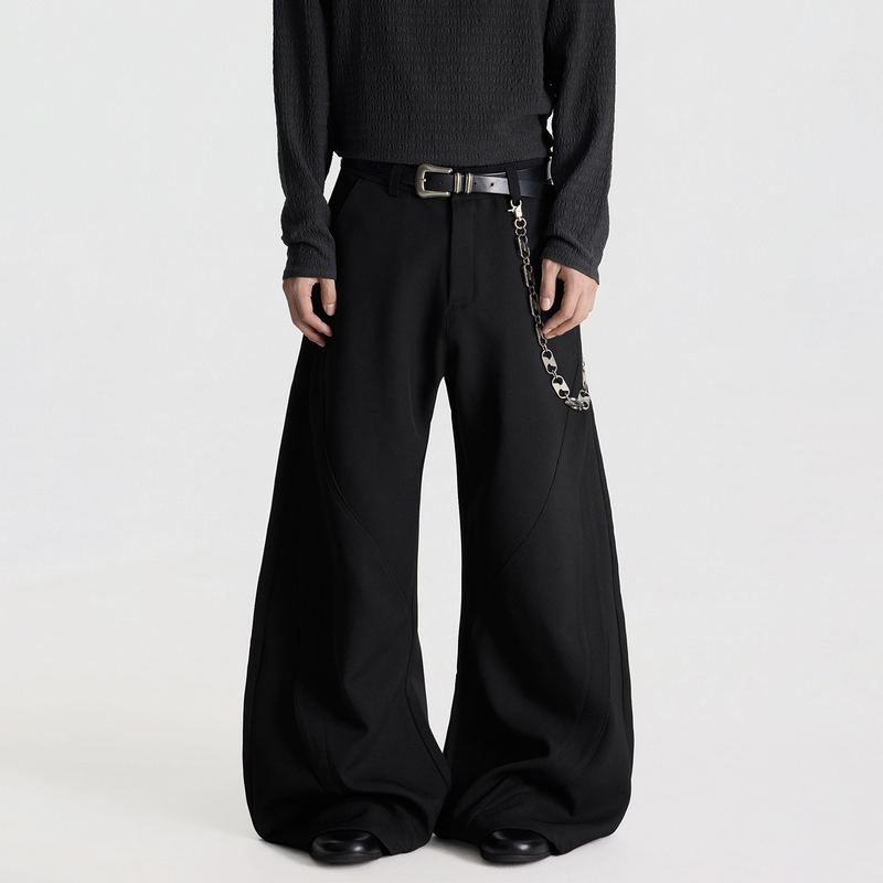 Blaexit Old Money Style Deconstructed Patchwork Pleated Scimitar Trousers Men's Wide-Leg Loose Drape Casual Sickle Pants