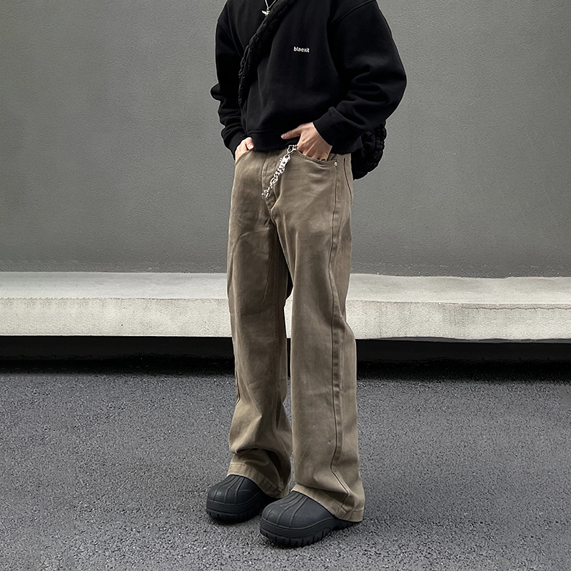 Blaexit Melard Pants Brown Jeans American Retro Cleanfit Straight-Leg Micro-Flared Long Pants for Men