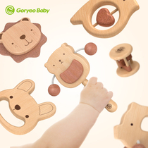 Infants and toddlers can bite the block toys newborn baby wooden hands ringing the bell 6-7-8-12 months