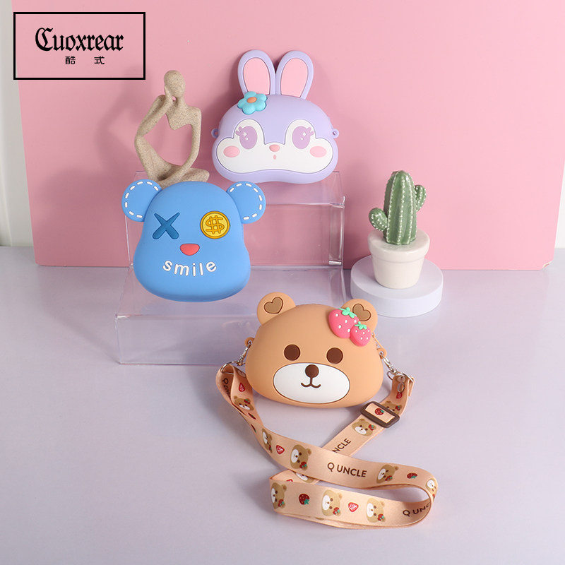Children's Bag Cute Little Girl Princess Messenger Bag Cartoon Silicone Bear Bag Girly Heart Shoulder Coin Purse