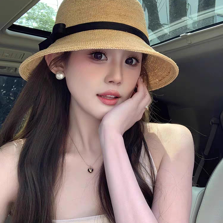 Japanese Genuine Silk and Linen Small Bowknot Fisherman Hat for Women, Summer Sun Protection Straw Hat, Raffia Bucket Hat, Sunshade Japanese Genuine Silk and Linen Small Bowknot Fisherman Hat for Women, Summer Sun Protection Straw Hat, Raffia Bucket Hat, Sunshade